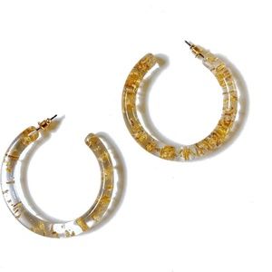Acrylic Clear Gold Glitter Hoop Earrings